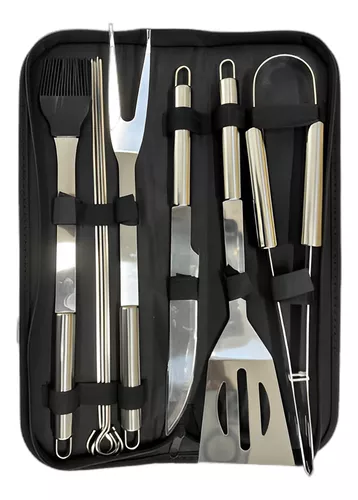 Kit Churrasco - 9 Peças de Inox com Maleta
