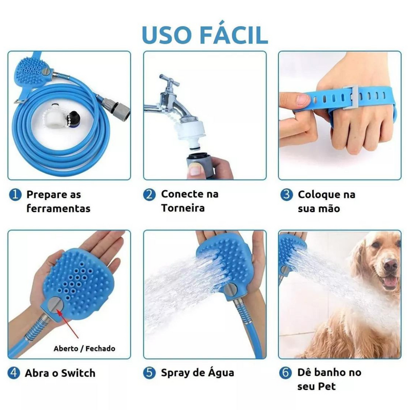 Escova de Banho Com Mangueira Para Pet