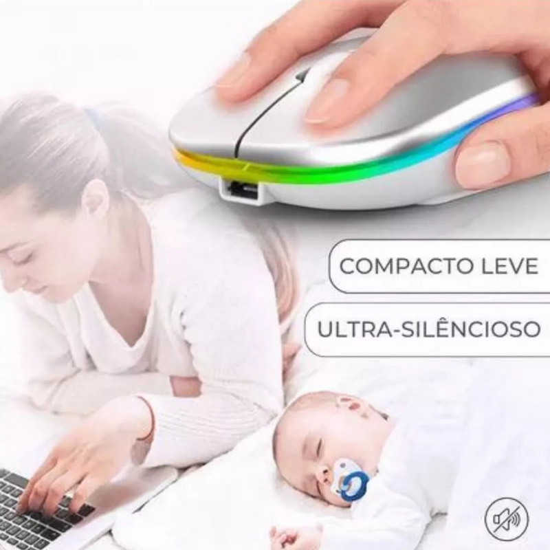 Mouse sem Fio Bluetooth e Recarregável com LED