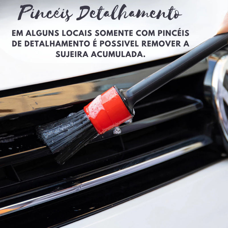Kit Para Lavagem Automotiva - 5 Pincéis de Detalhamento + 1 Luva de Microfibra