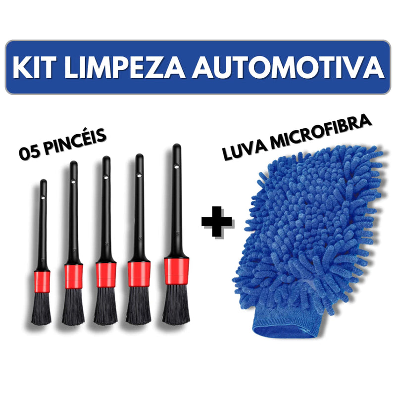 Kit Para Lavagem Automotiva - 5 Pincéis de Detalhamento + 1 Luva de Microfibra