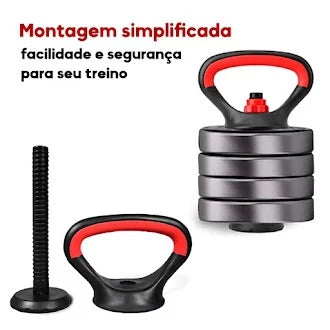 Kit 6 em 1 de Halteres, Barra e Kettlebell - Peso para Musculação e Treino em Casa