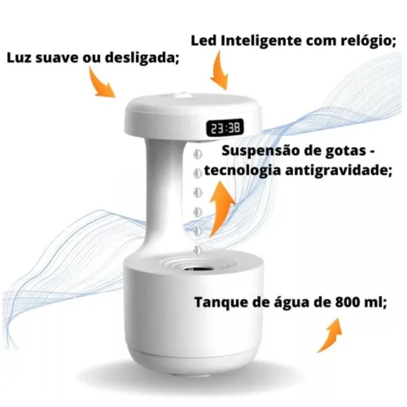 Umidificador Gotas De Água Com Relógio Digital