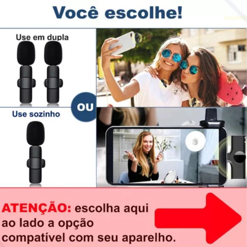 Microfone Celular Sem Fio Duplo - Tipo C